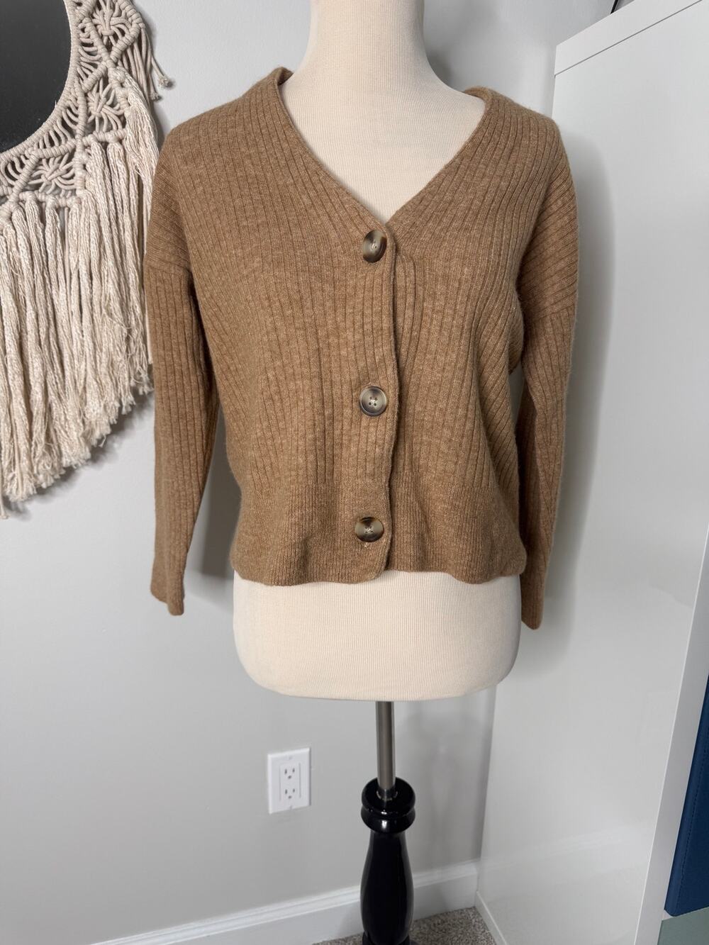 Madewell Women's Tan Brown Wool Alpaca Blend Cardigan V-neck Sweater XXS